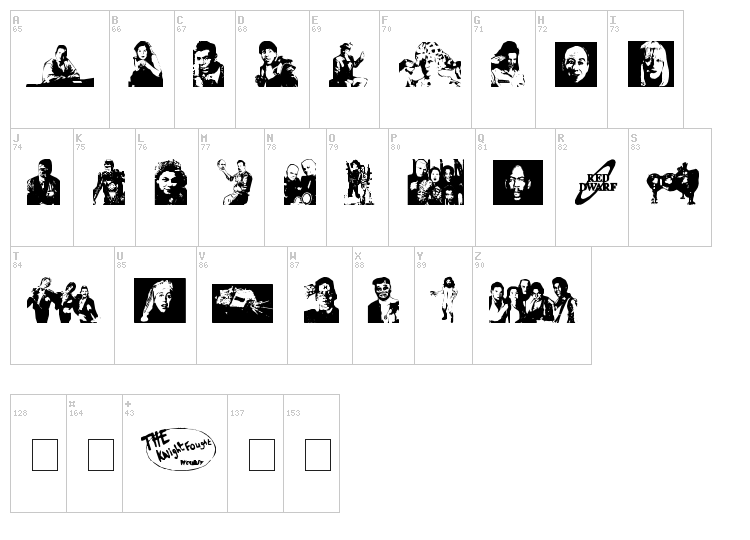 Red Dwarf Characters font map
